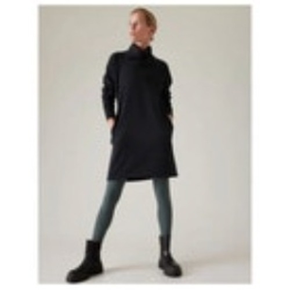 Athleta Coaster Luxe Dress Black Asymmetric Zip Funnel Neck Sweatshirt Mini XS